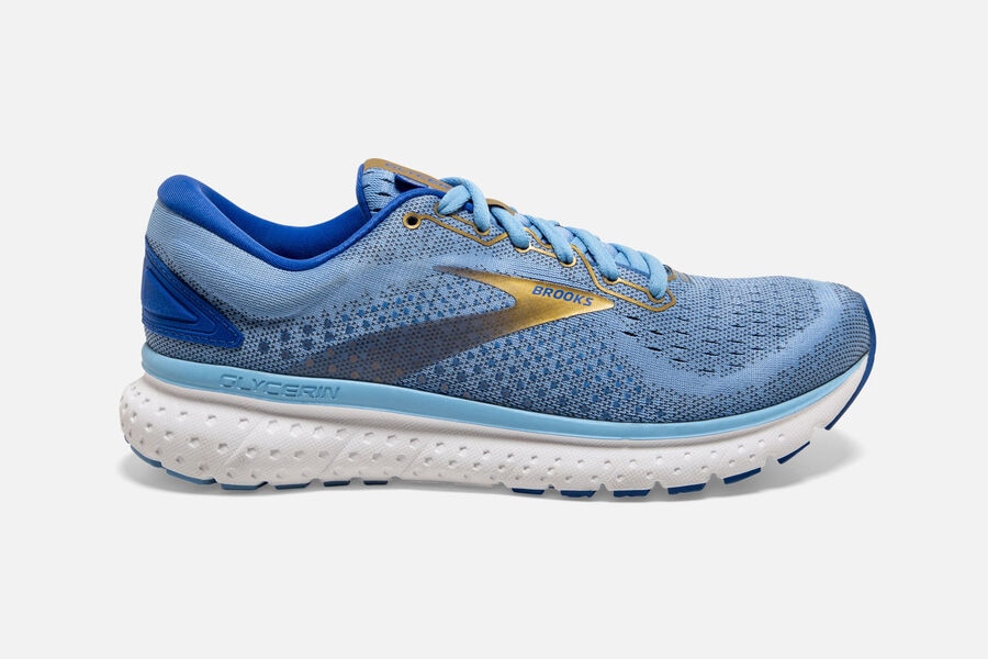 Brooks Glycerin 18 Womens Australia - Road Running Shoes - Flower/Blue/Gold (470-DYVBI)